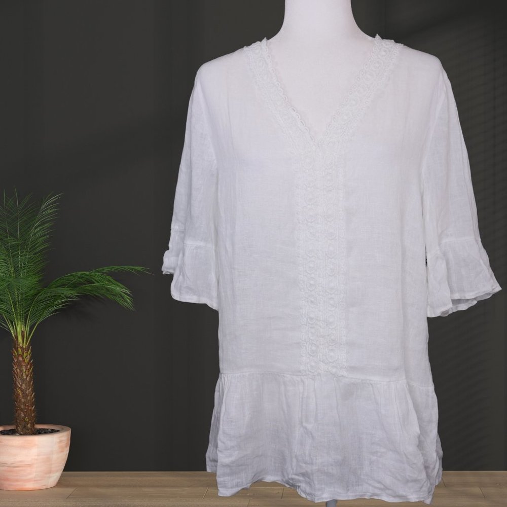 Francesca Bettini Linen and Lace White Boho Tunic